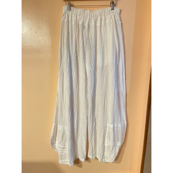 Windhorse Womens White Flowy Boho Cotton Elastic Waist Wide-Leg Pants L/XL - Picture 12 of 17